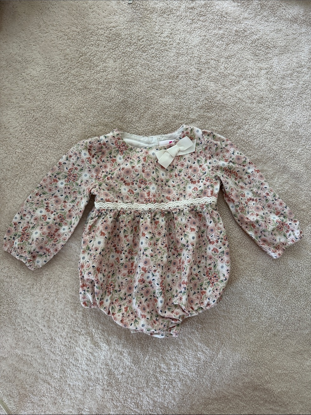 Tommy Bahama Floral Long-Sleeve Baby Romper in Pink and Cream